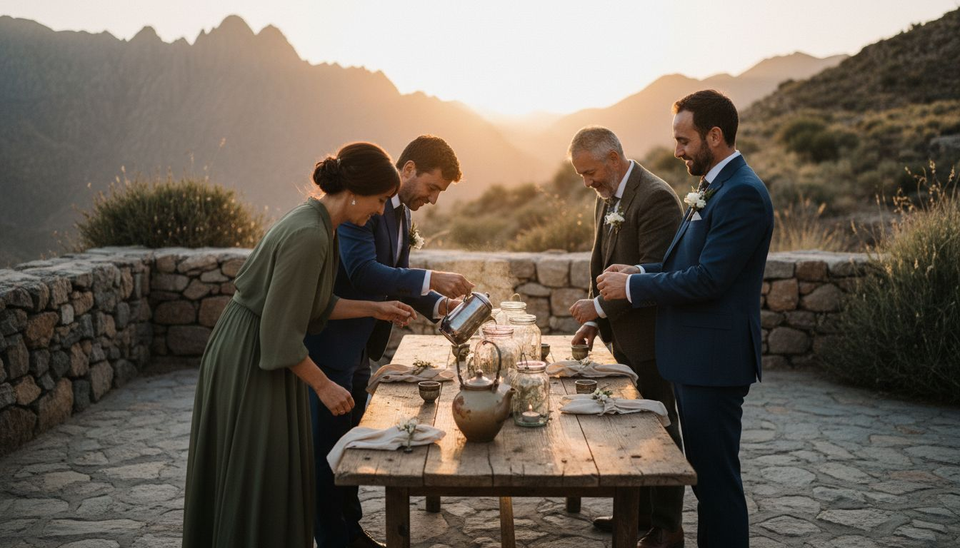 Guests at mountain-top Ras Al Khaimah wedding venue