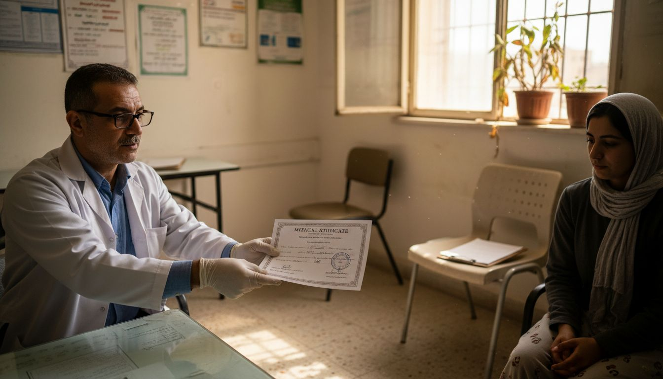 Doctor giving medical fitness certificate
