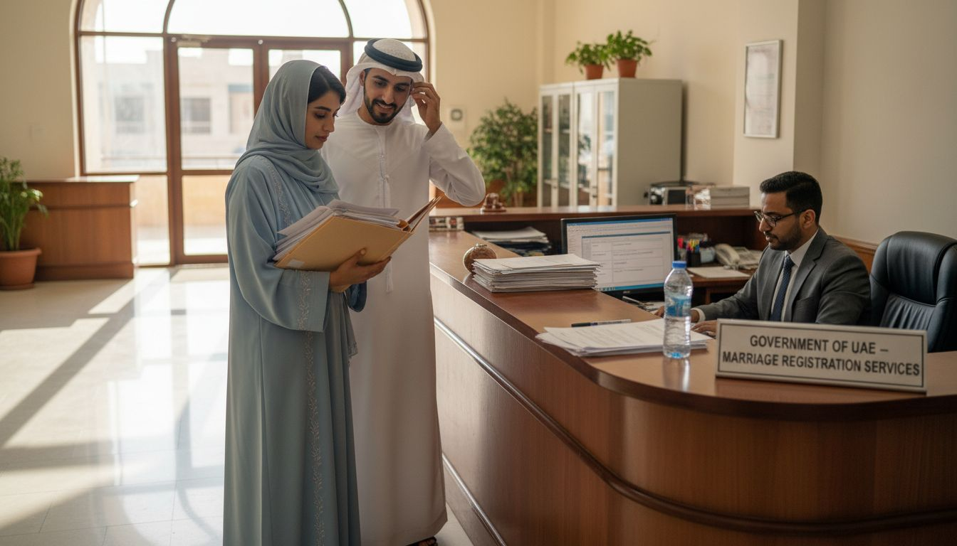 UAE couple at marriage registration office
