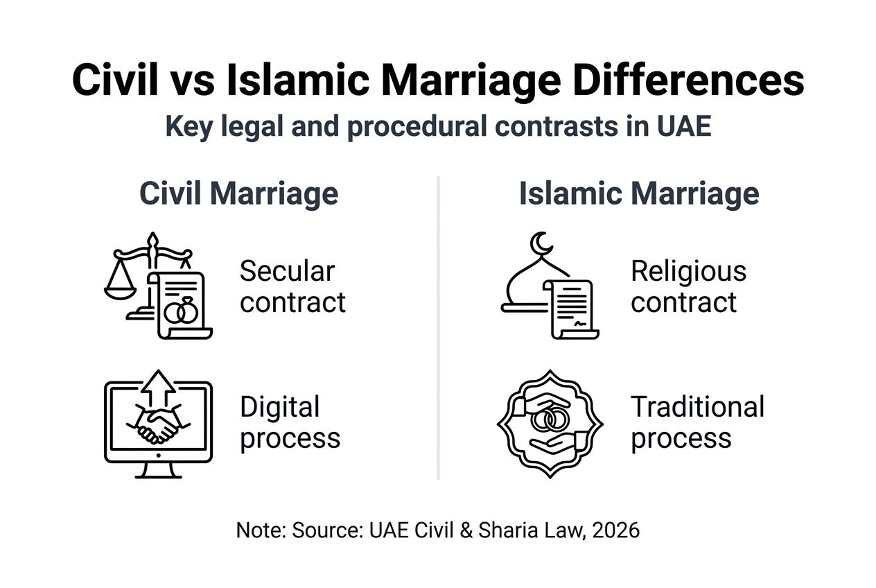 Infographic illustrating UAE civil versus Islamic marriage