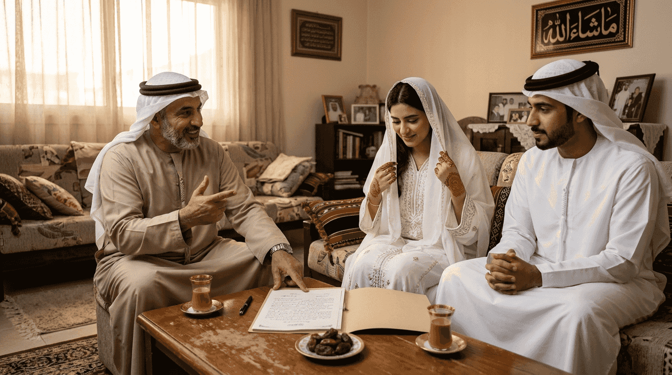 Bride’s guardian giving consent at family home