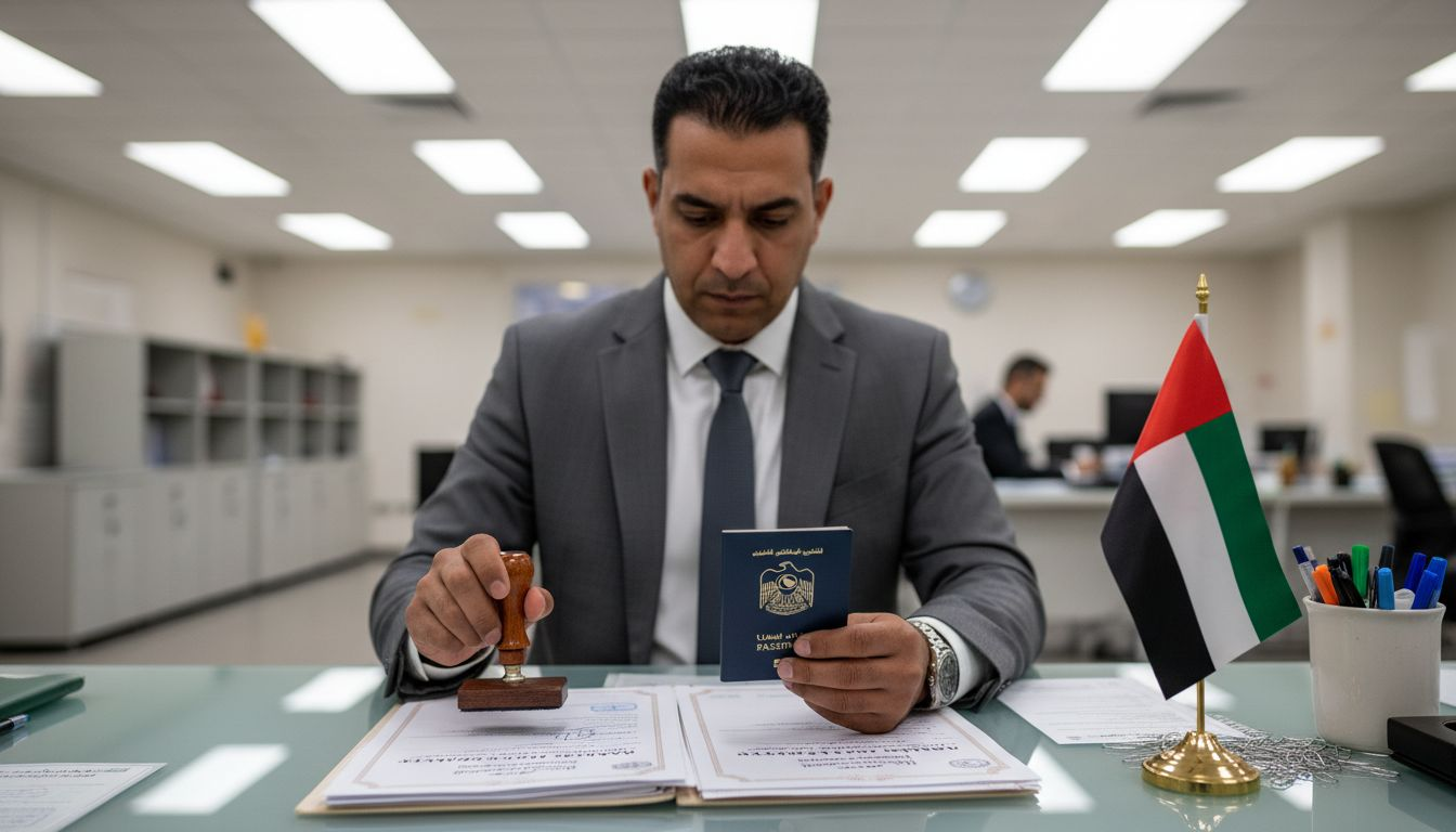 Government official verifying marriage certificates