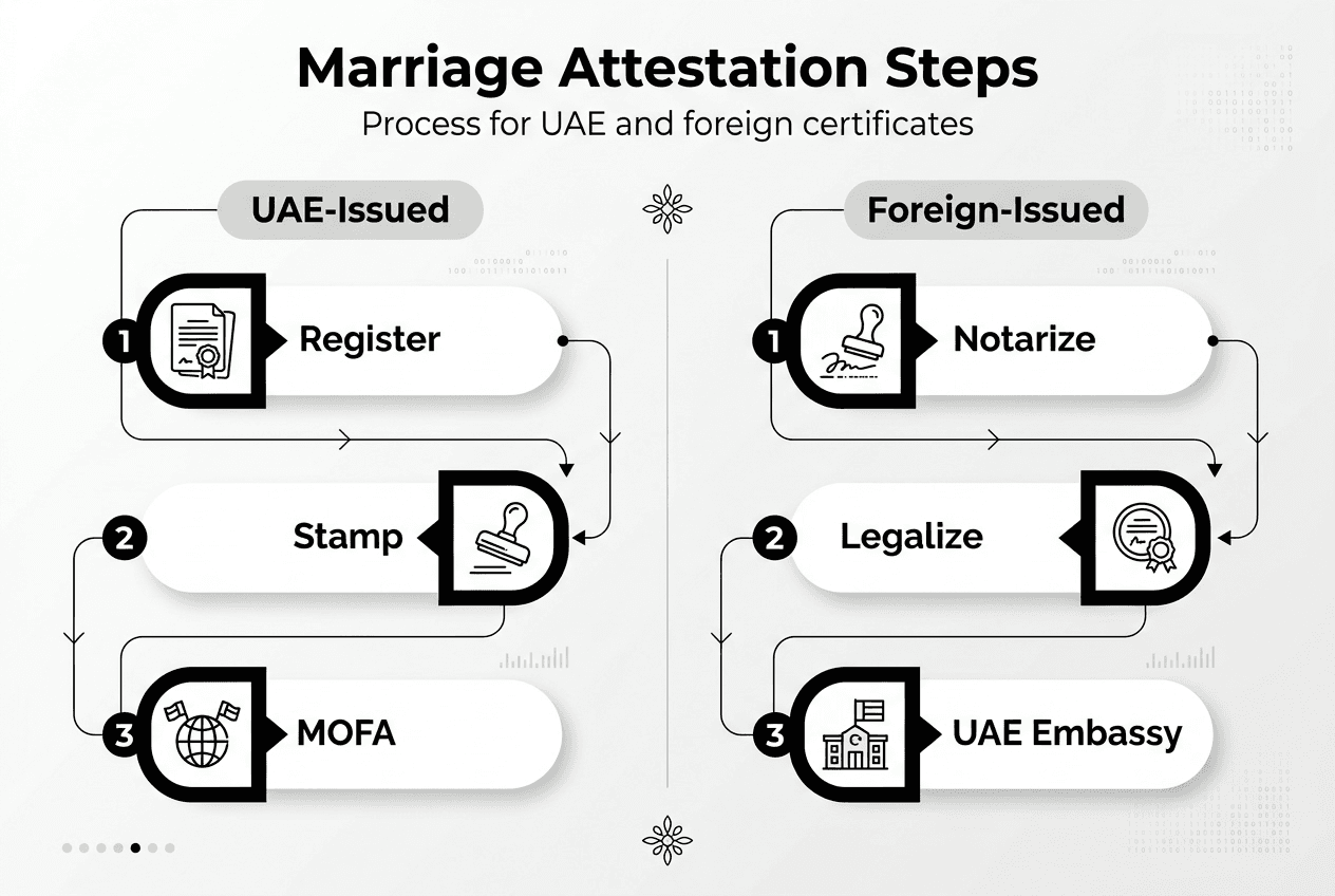 Infographic process of marriage attestation UAE
