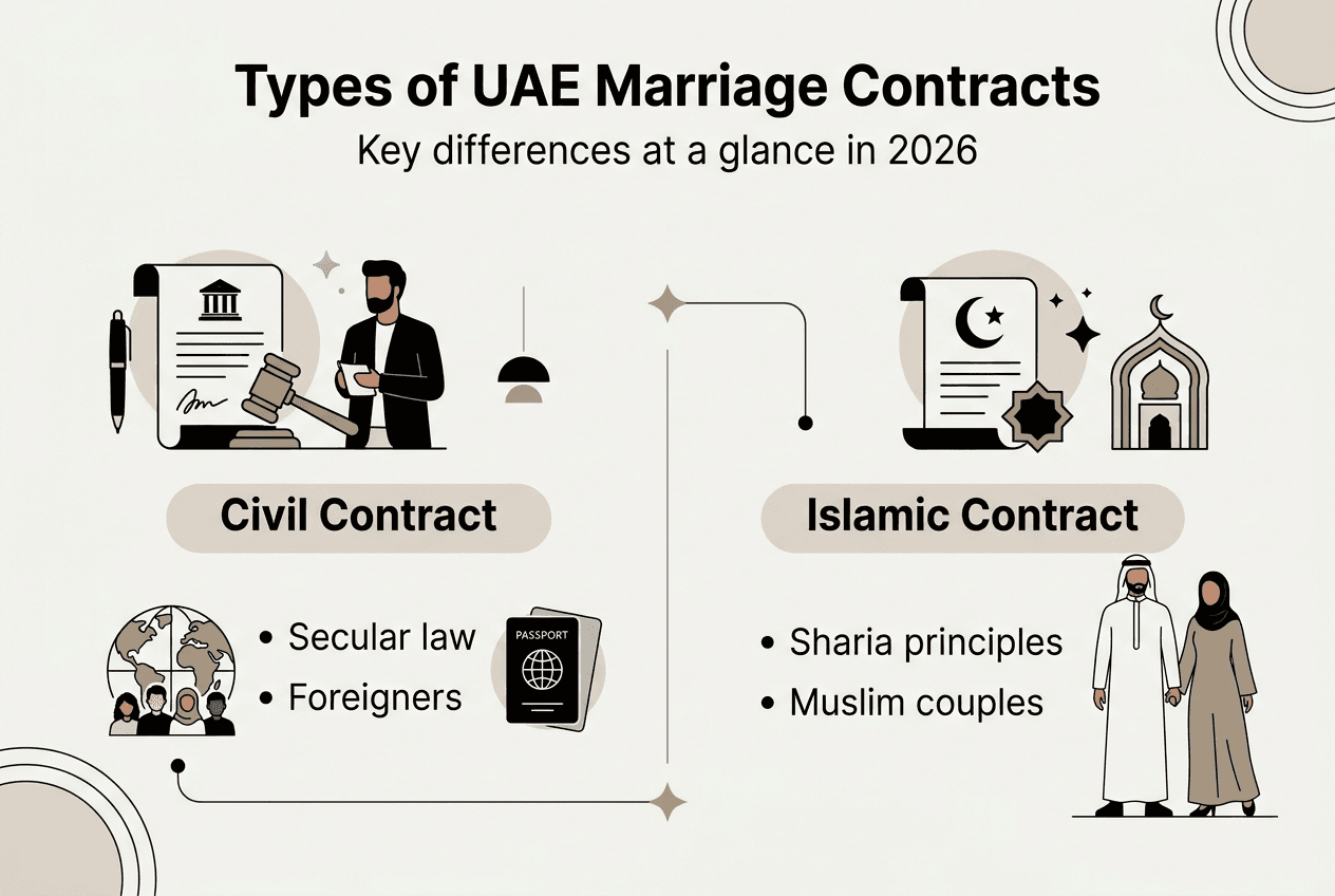Infographic comparing marriage contract types in UAE