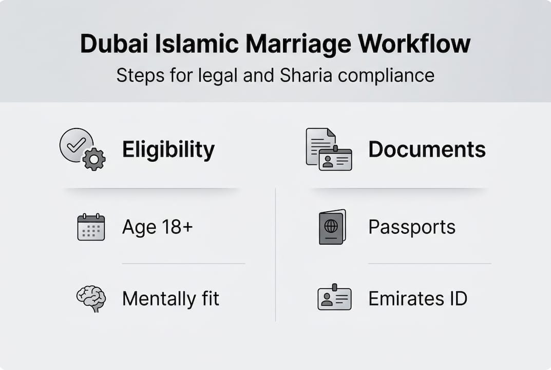 Infographic showing Dubai marriage steps and requirements