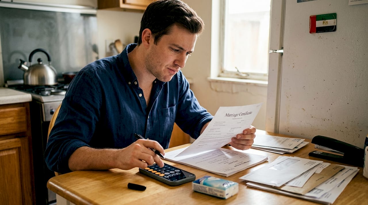 Man preparing civil marriage paperwork at home