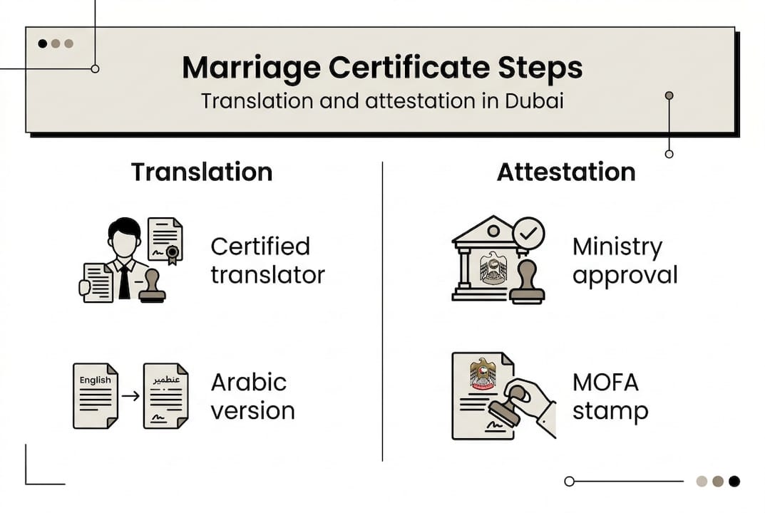Infographic of translation and attestation steps Dubai