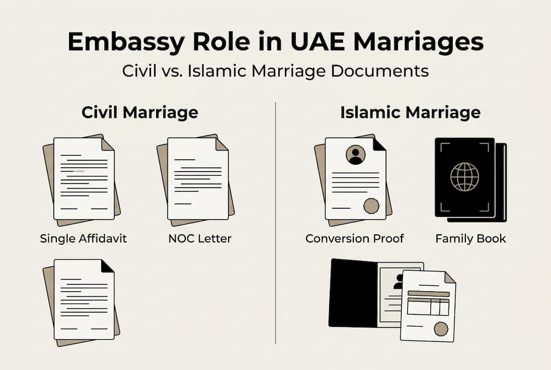 Infographic civil vs islamic embassy documents UAE