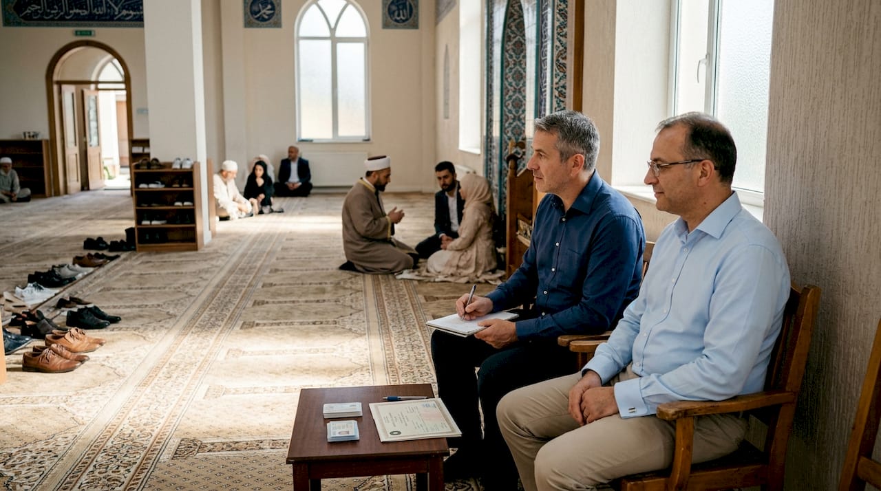 Nikah ceremony witnesses sitting in mosque