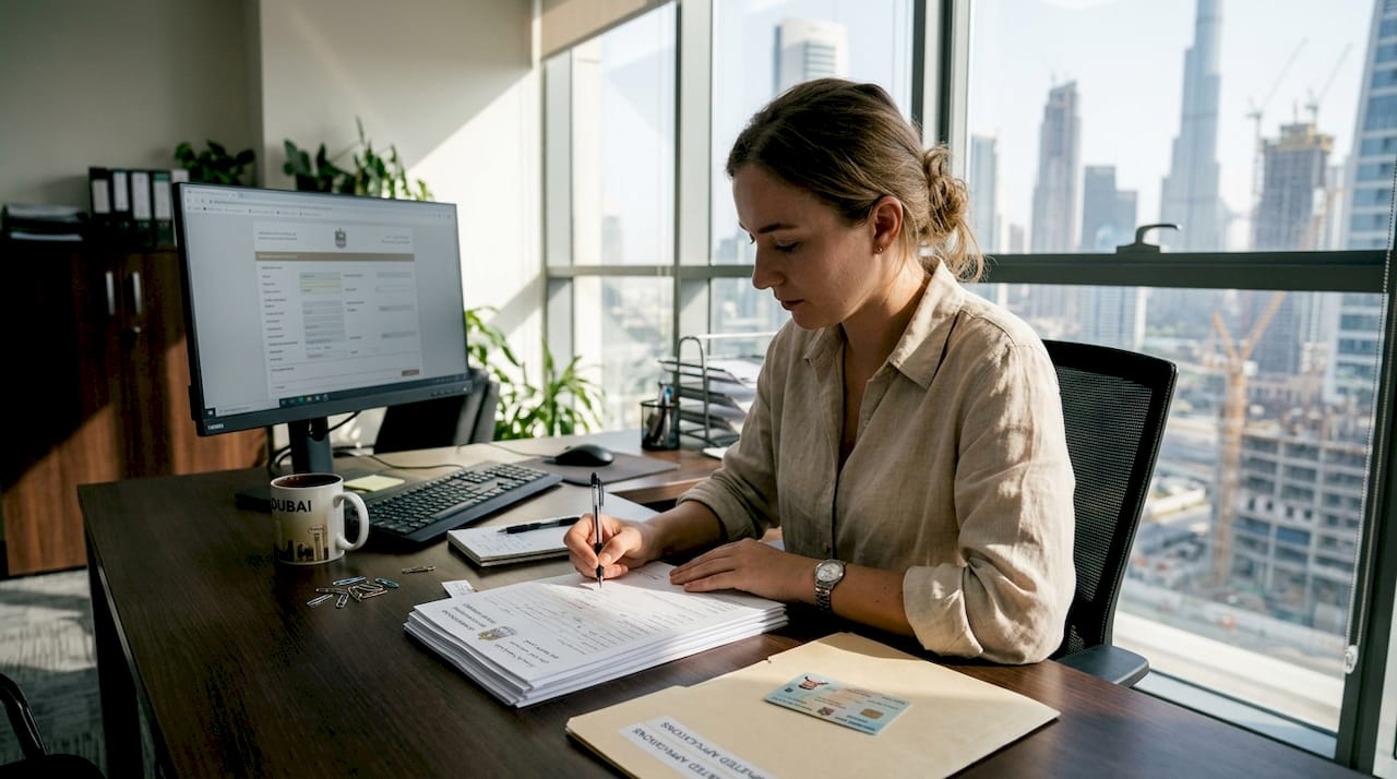 Assistant checking UAE marriage certificates