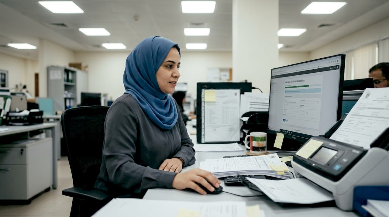 Clerk uploading UAE marriage documents