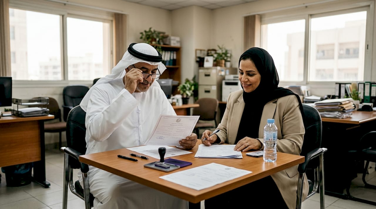Couple reviewing notarized marriage certificate