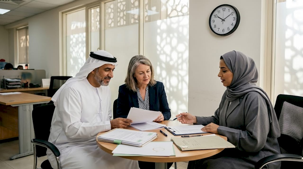 Couple reviews UAE civil marriage paperwork
