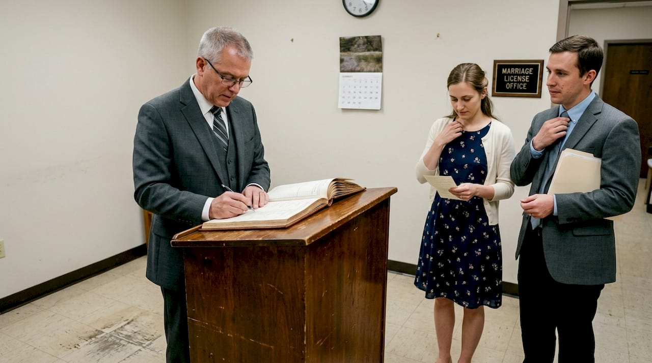 Registrar and couple at UAE marriage ceremony