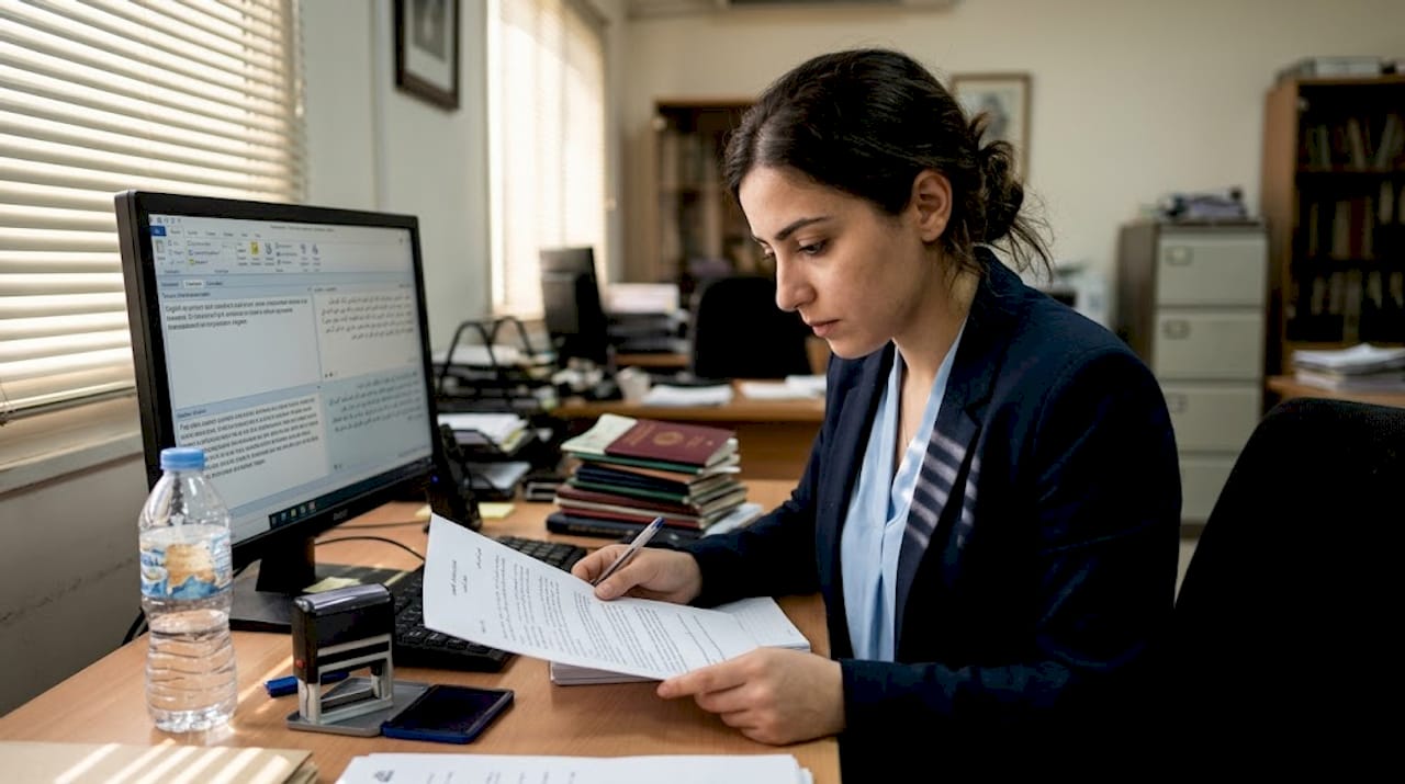 Translator reviews marriage document translation