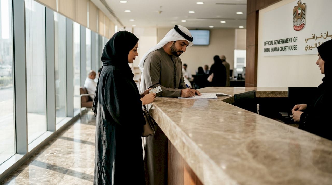 Muslim couple registering court marriage UAE