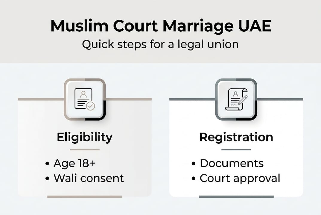 Infographic showing Muslim court marriage steps UAE