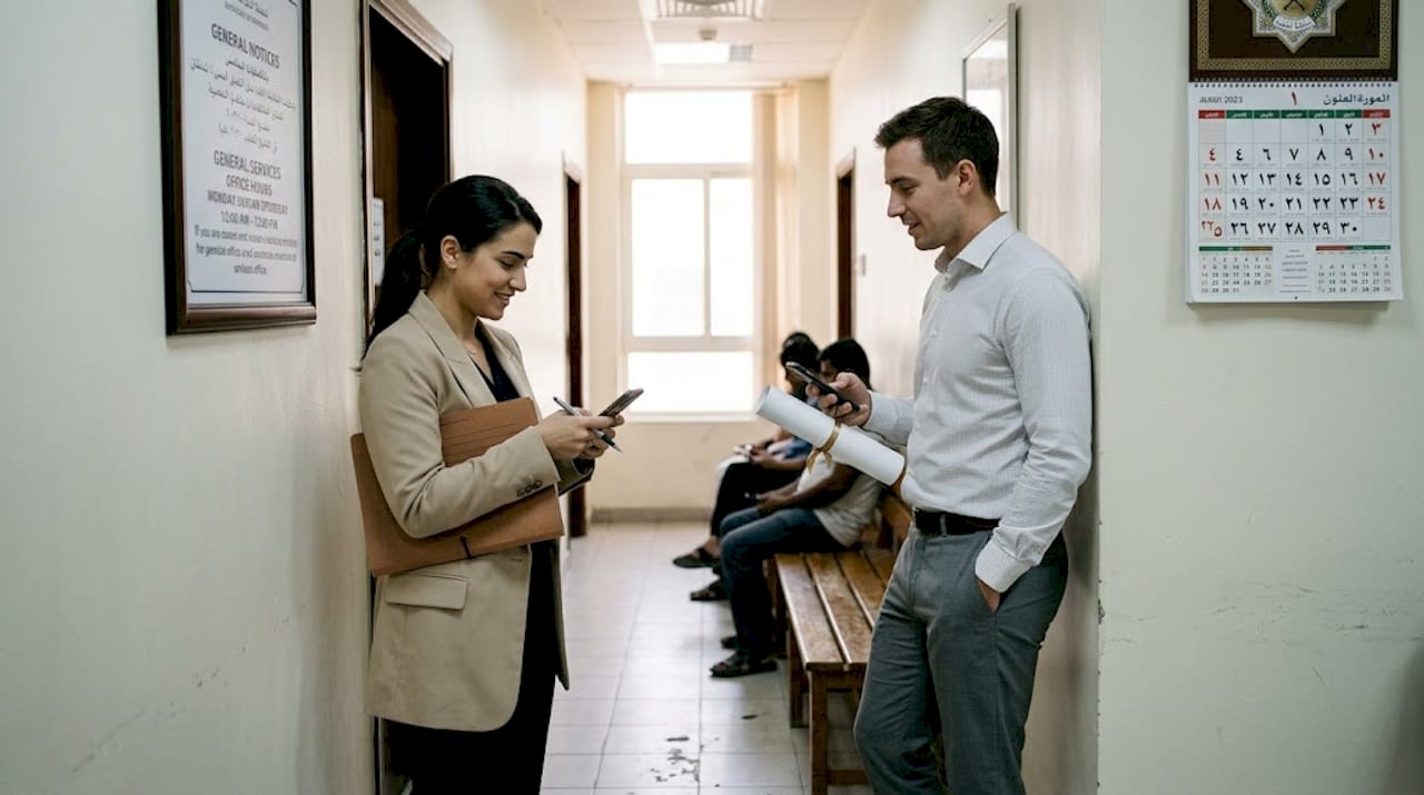 Couple waiting for UAE marriage certificate