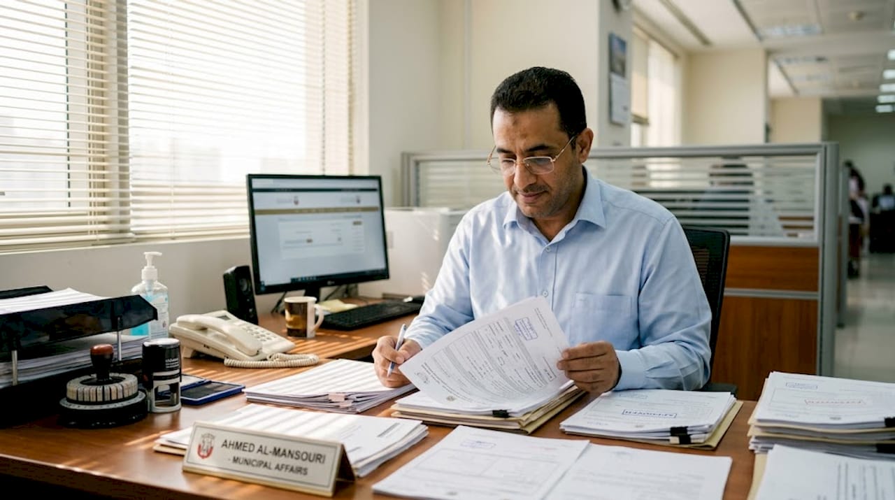 UAE official reviewing marriage registration forms