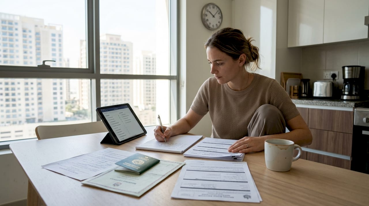 Woman sorting marriage registration paperwork