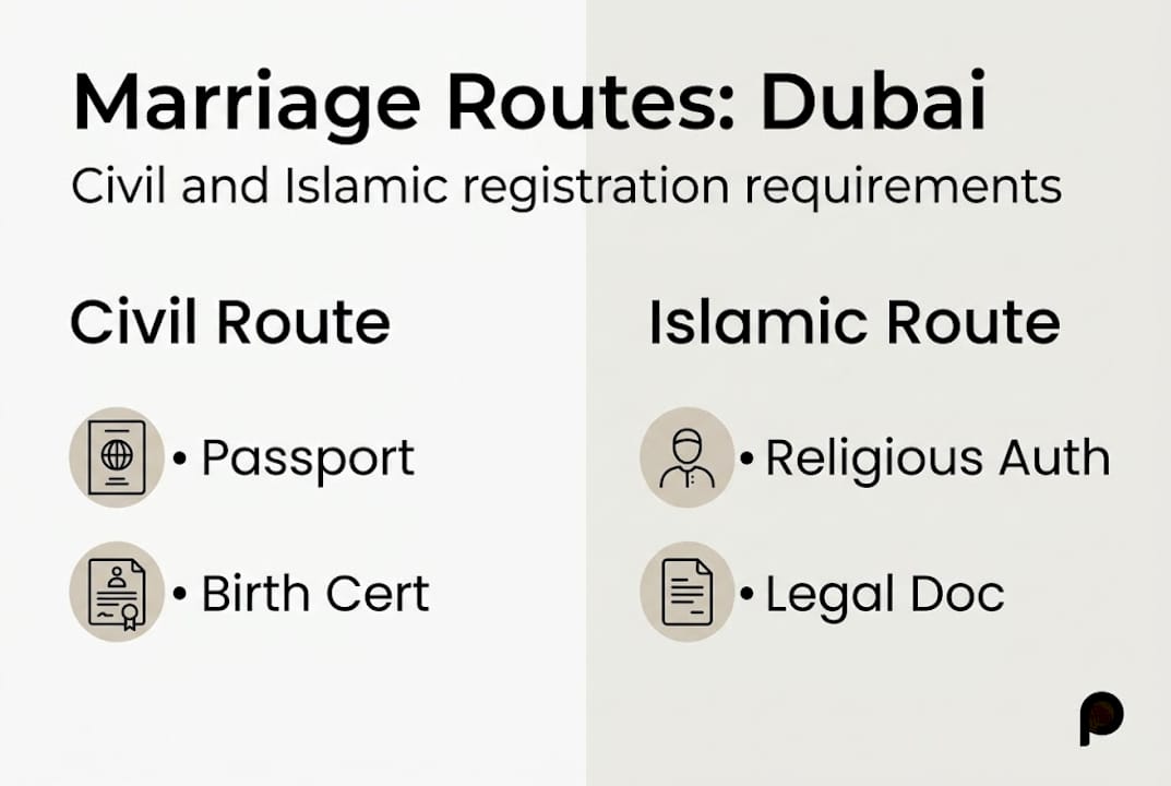 Infographic showing marriage document routes