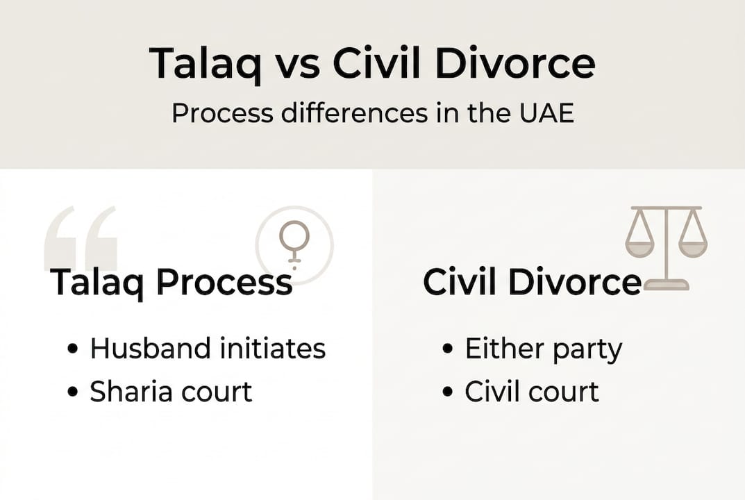 Infographic comparing talaq and civil divorce procedures