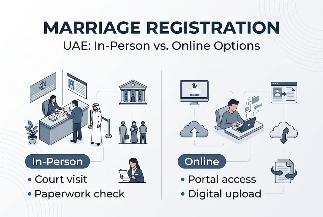 Infographic comparing UAE marriage registration options