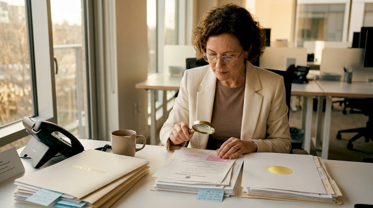 Office worker verifying attested marriage documents