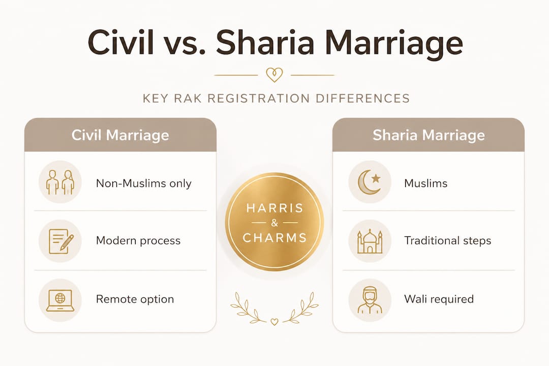 Infographic comparing civil and sharia marriage routes