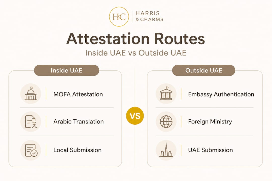 Infographic comparing UAE attestation process routes