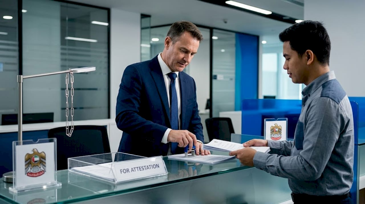 UAE notary stamping documents for Filipino client