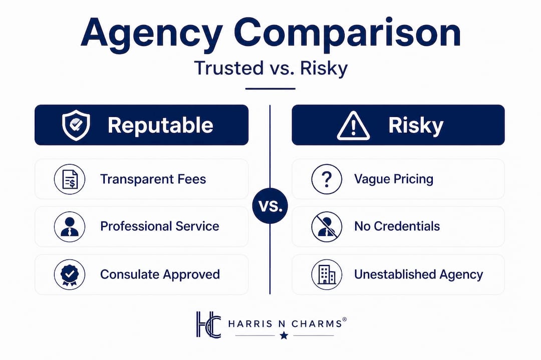 Infographic comparing reputable vs. risky agencies