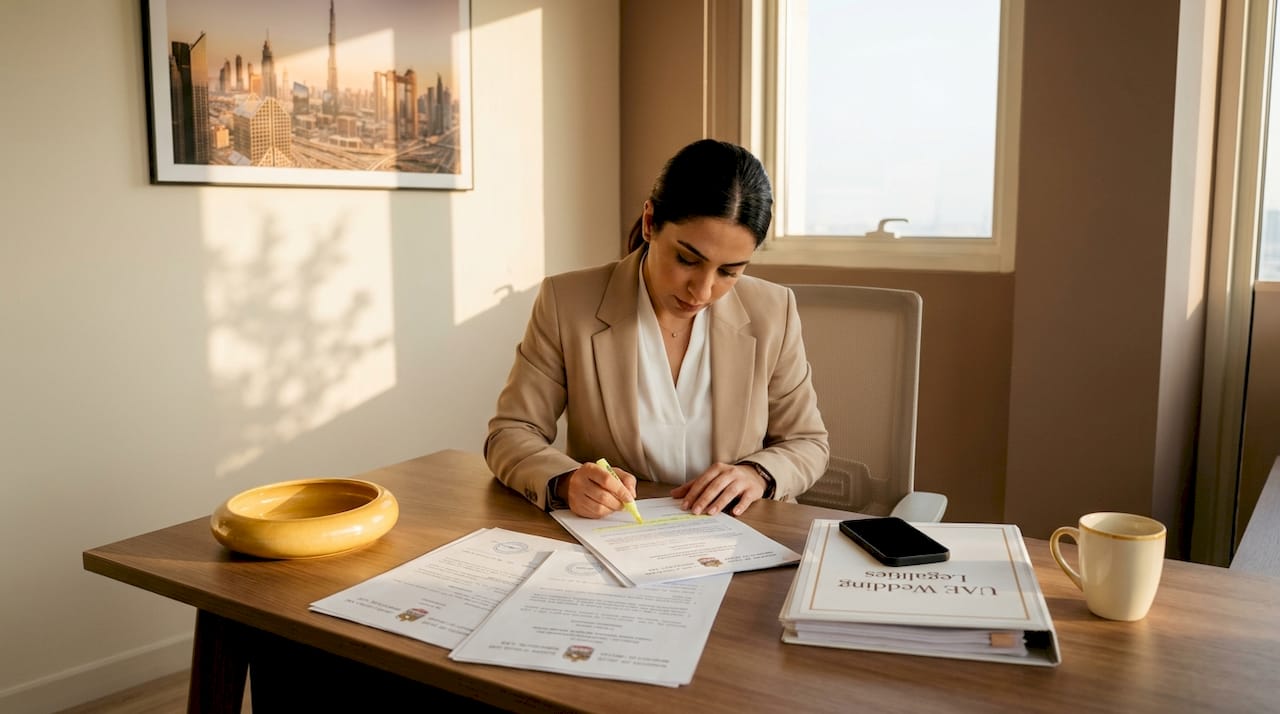 Planner reviewing UAE wedding legal forms