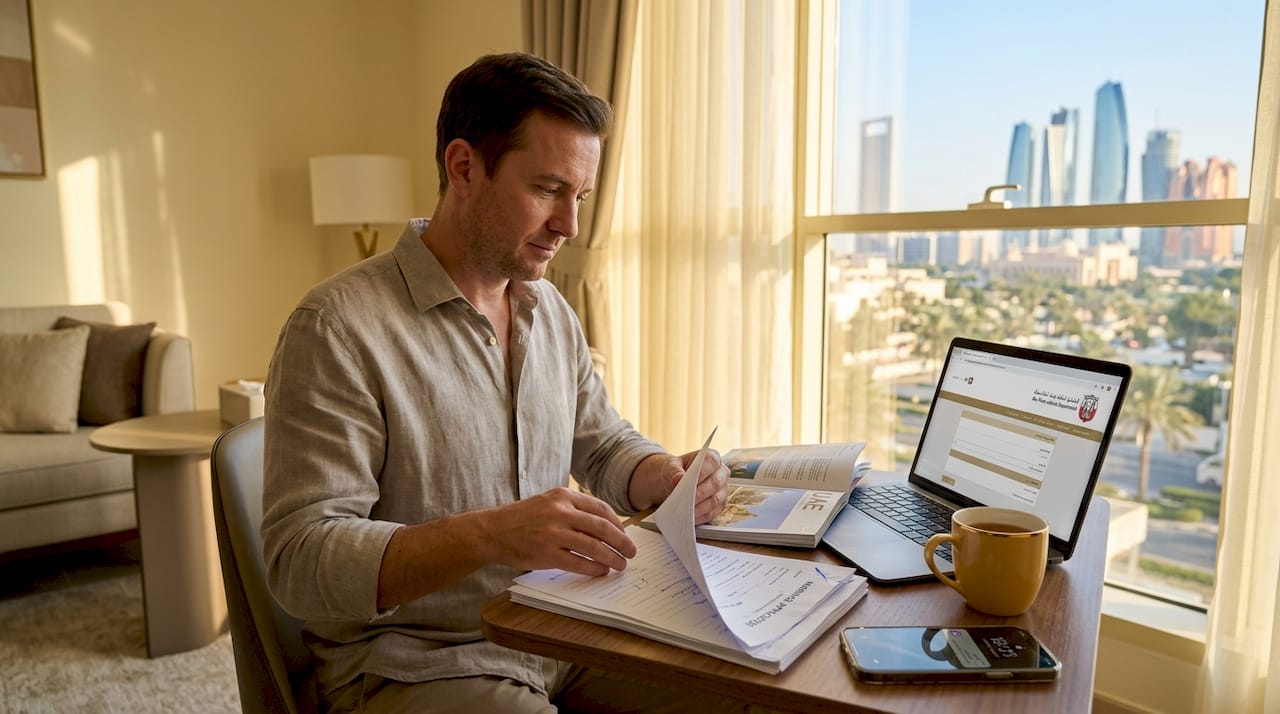 Expat reviewing UAE court marriage paperwork