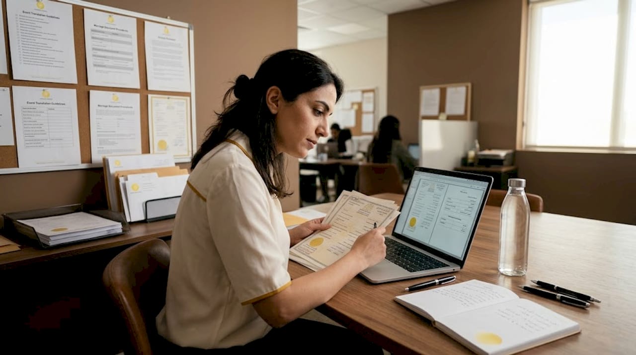 Translator processing UAE marriage documents