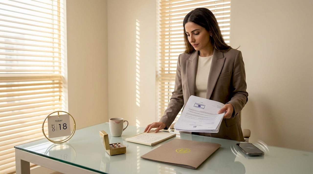 Wedding consultant reviews legal marriage paperwork
