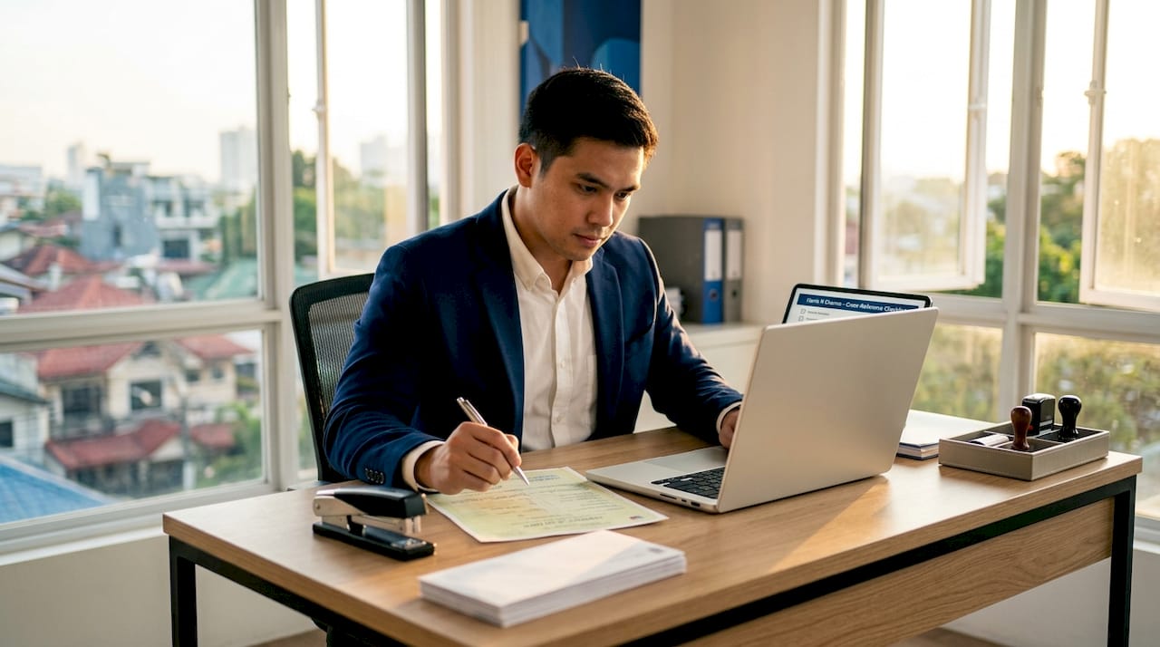 Man preparing Filipino documents for attestation