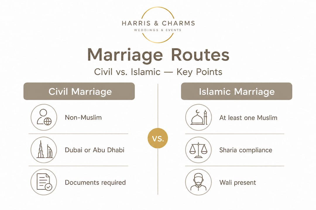 Infographic comparing civil and Islamic marriage in Dubai