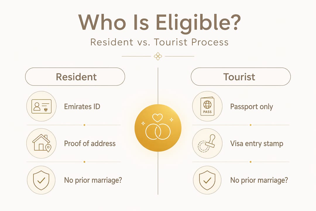 Infographic showing UAE resident vs tourist marriage eligibility