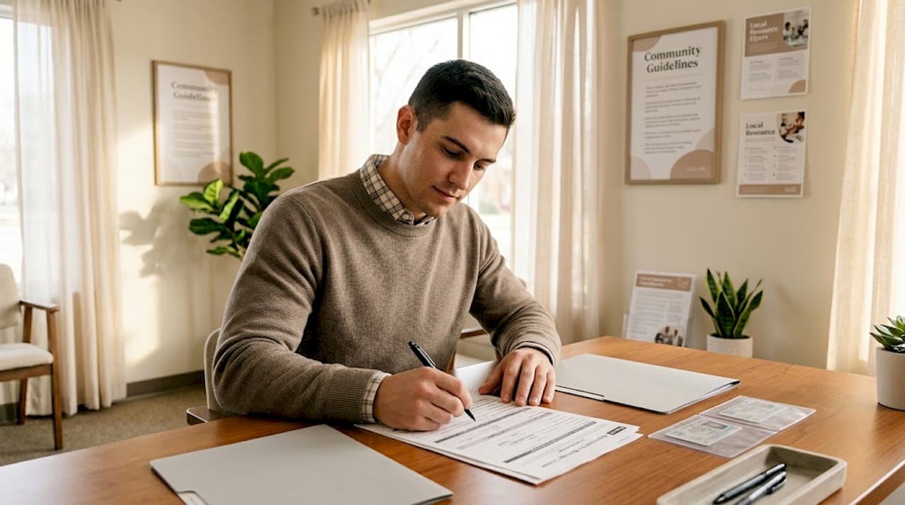 Man completing civil marriage paperwork in UAE