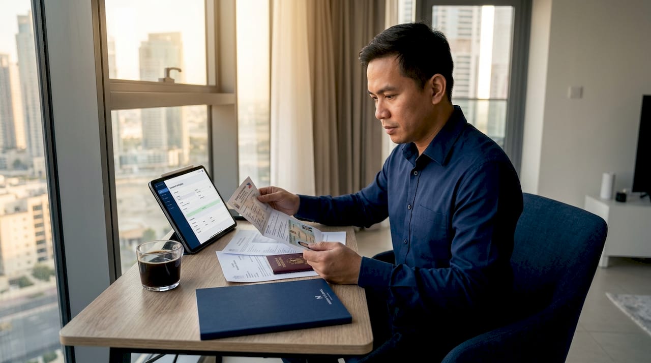 Filipino expat reviews apostille documents at home