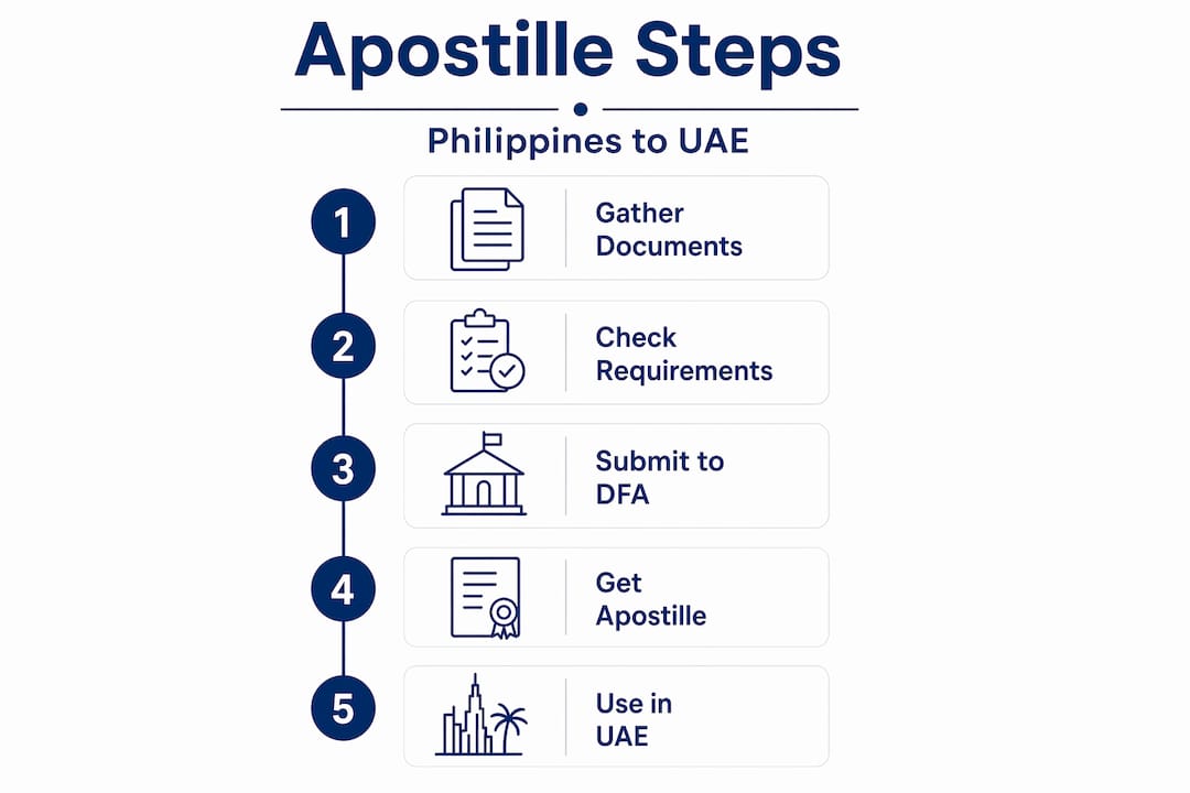 Infographic showing apostille process steps to UAE