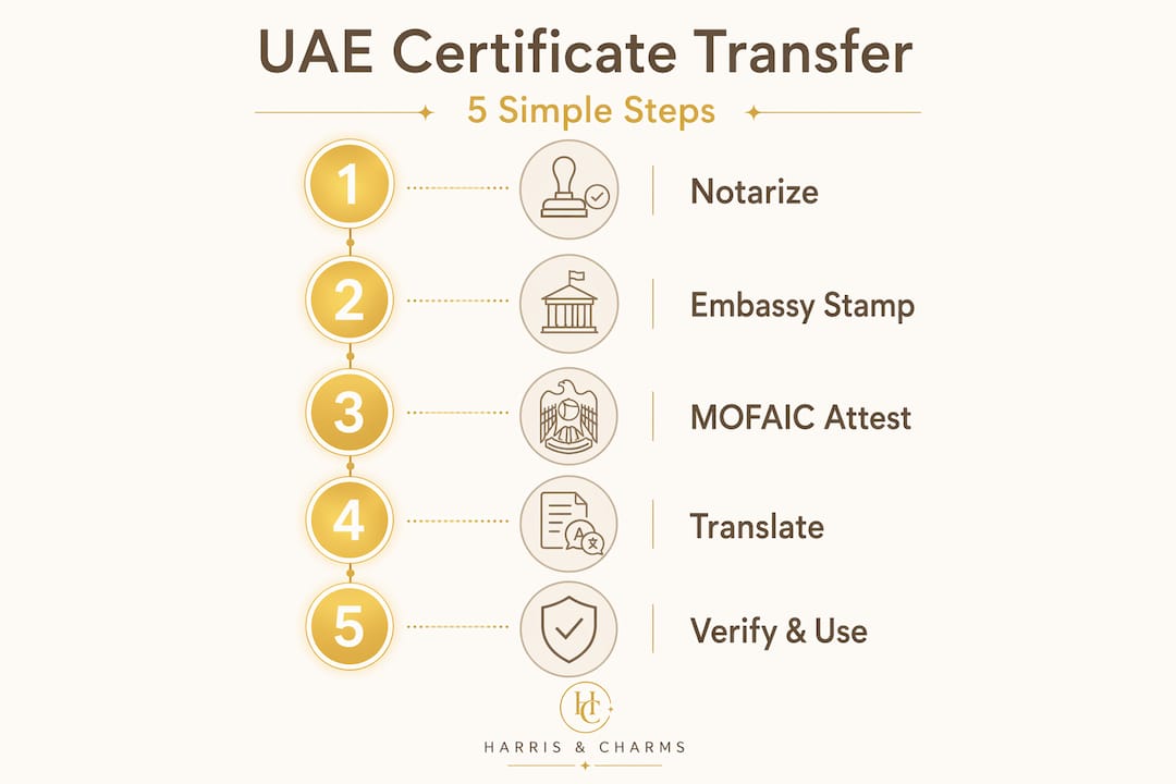Infographic showing UAE marriage certificate transfer steps