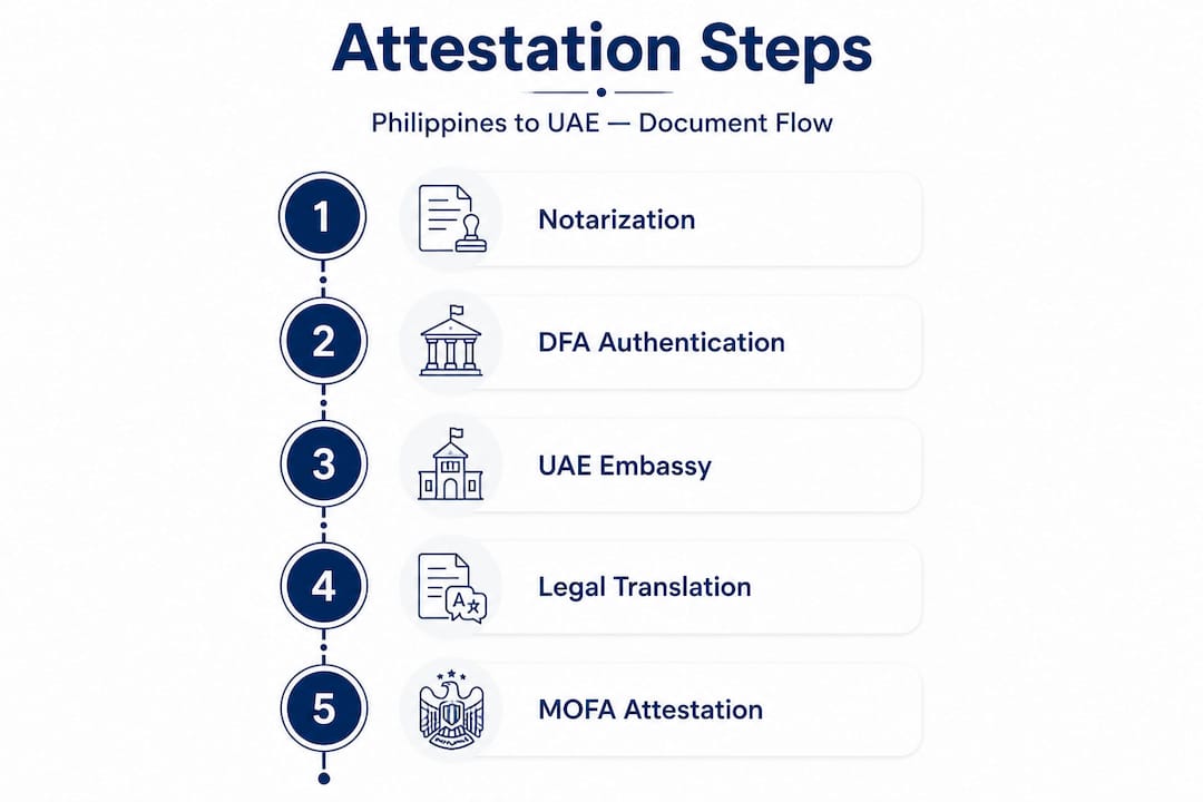 Infographic showing steps in Filipino document attestation process