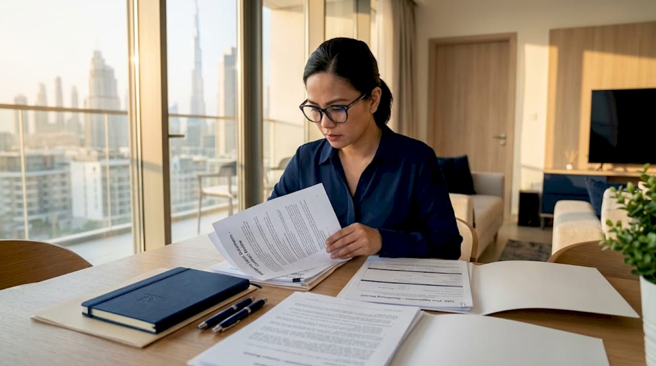Filipino professional reviewing UAE attestation documents