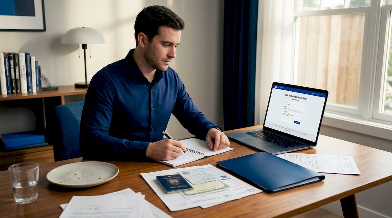 Man scheduling DFA attestation appointment at home