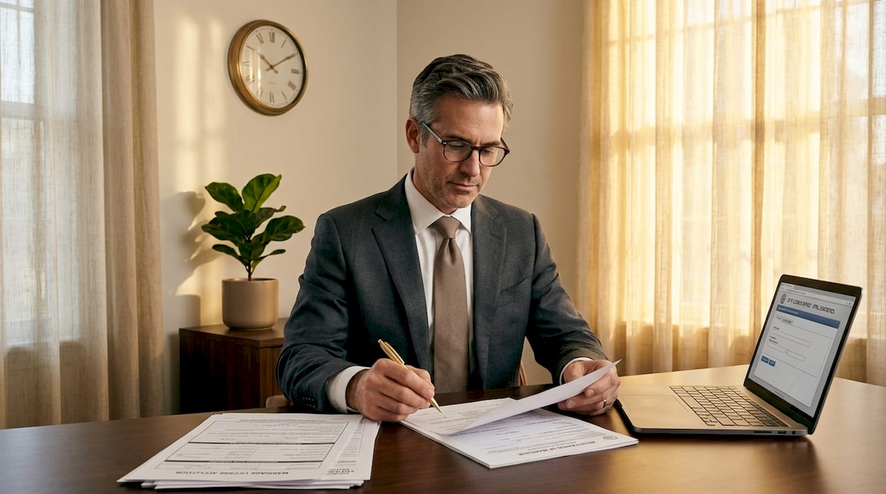 Marriage officiant reviewing UAE paperwork