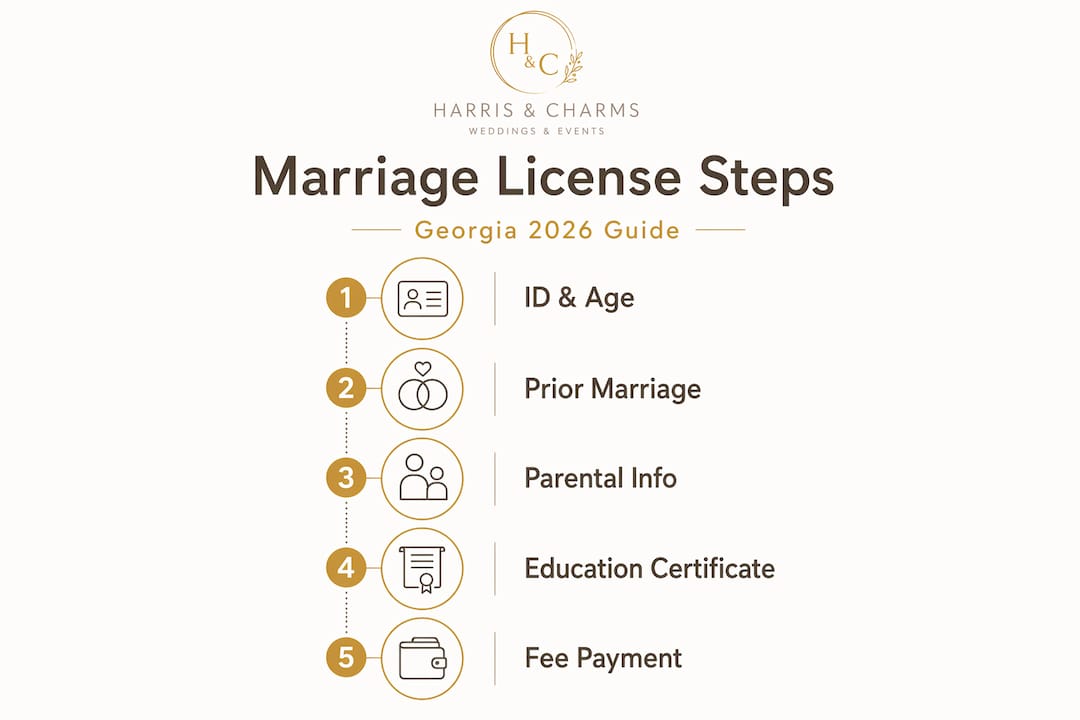Infographic with Georgia marriage license application steps