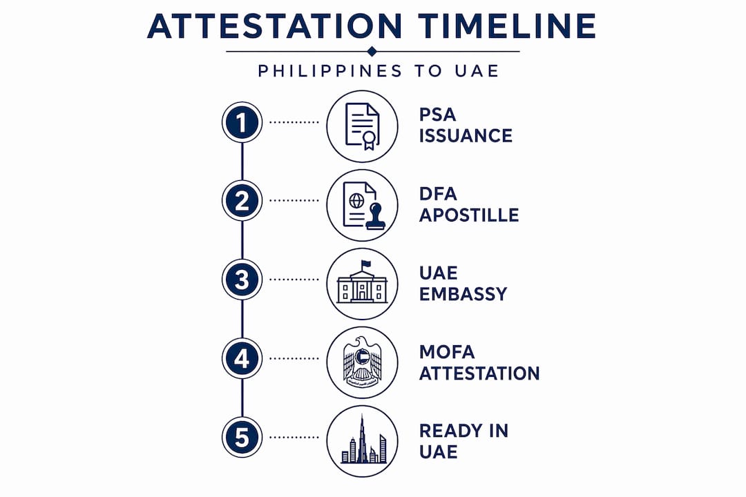 Process flow: attestation timeline from Philippines to UAE