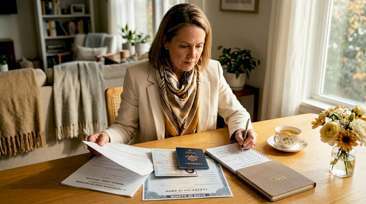 Woman organizing divorce and marriage documents